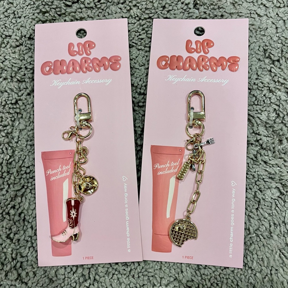 Target Lip Charms Gold Keychain Accessory - Cowgirl and Food themed